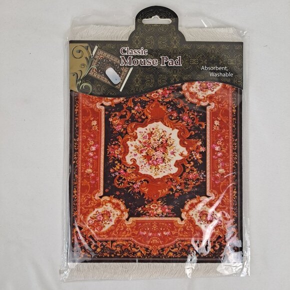 Arabic Rug Mouse Pad with Set of 4 Matching Coasters Navy Orange White NWT - Picture 2 of 10